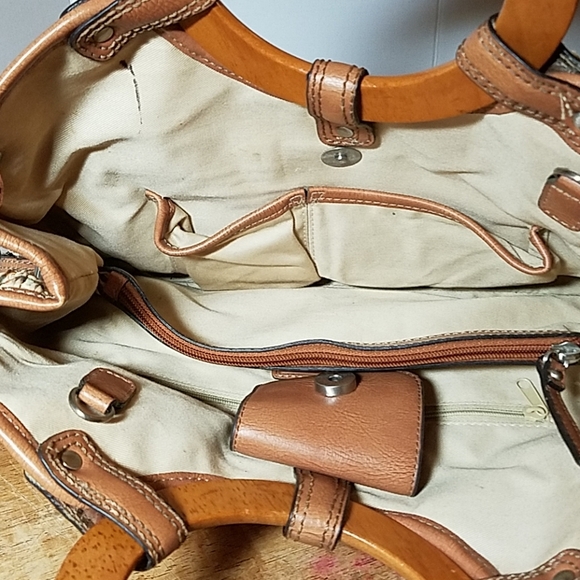 Fossil Weave & Wood Purse 14x4x8 - Picture 4 of 8